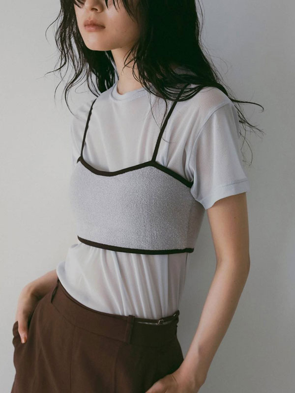 アンヌーク　anuke トップス　春　夏　美品　ベージュ　イエロー anuke（アンヌーク） SALE ANUKE Layered Sheer Long T-shirts 即日