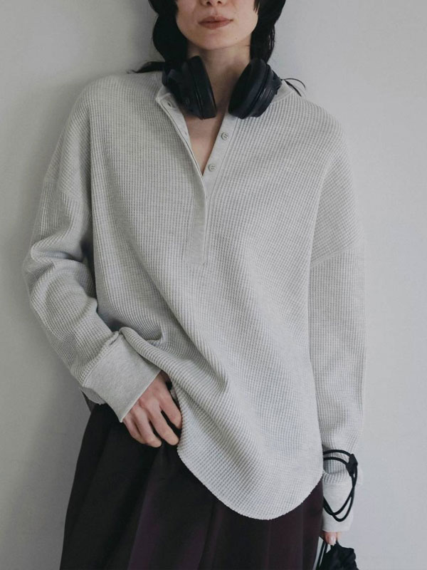 Rakuten - エントリーでポイント上乗セ アンヌーク anuke 2026Prefall トップス Waffle Loose Henleytops 8月下旬〜9月中旬予約 ワッフルルーズヘンリートップス セットアップ ミドル丈 長袖 26秋冬 62620605 62620711