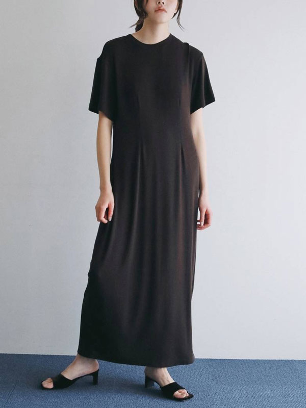  アンヌーク anuke 2026Prefall ワンピース Soft Cocoon Onepiece ソフトコクーンワンピース マキシ丈 半袖 スリット 62610317 26秋冬