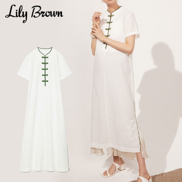 Wjスタジオ送料無料 リリーブラウン Lily Brown 21春夏 5月中旬 6月上旬予約 チャイナディティールワンピース レディース ワンピース チャイナ チャイナワンピース チャイナドレス ロングワンピース 半袖 総柄 花柄 刺繍 無地 シンプル Lwfo2186 セール35 Off