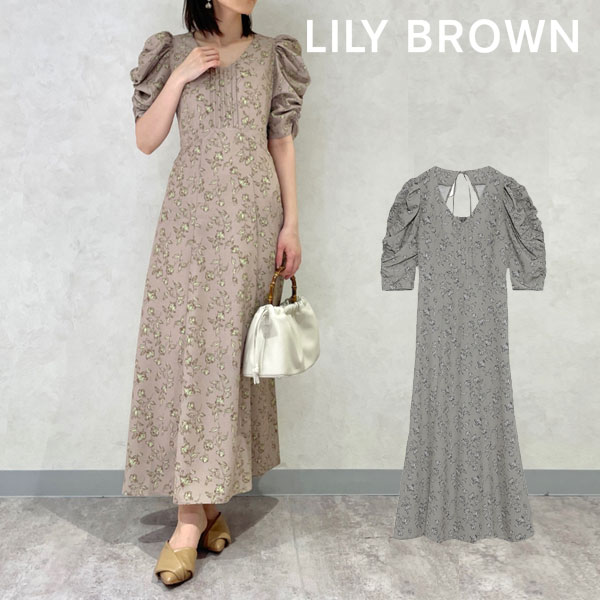 《即納》リリーブラウン LILY BROWN 22春夏 フェイクチュールフラワーワンピース レディース ワンピース ドレス ロング丈 フレア Aライン 半袖 花柄 カジュアル フェミニン シンプル ボリュームスリーブ お出掛け デート 着回し lwfo221045 結婚式