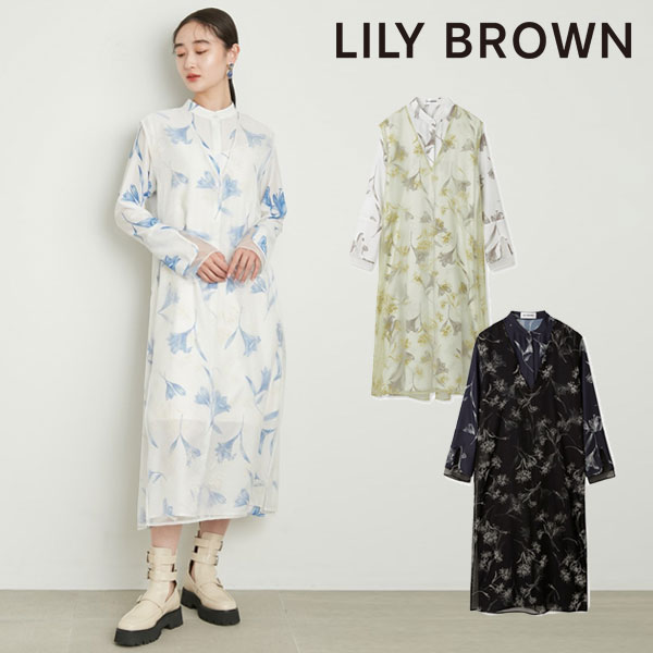 【SUMMER SALE20%OFF】 リリーブラウン LILY BROWN 23春夏 フロッキーオーガンジーセットワンピース ドレス ロング丈 長袖 プリント 花柄 lwfo231026