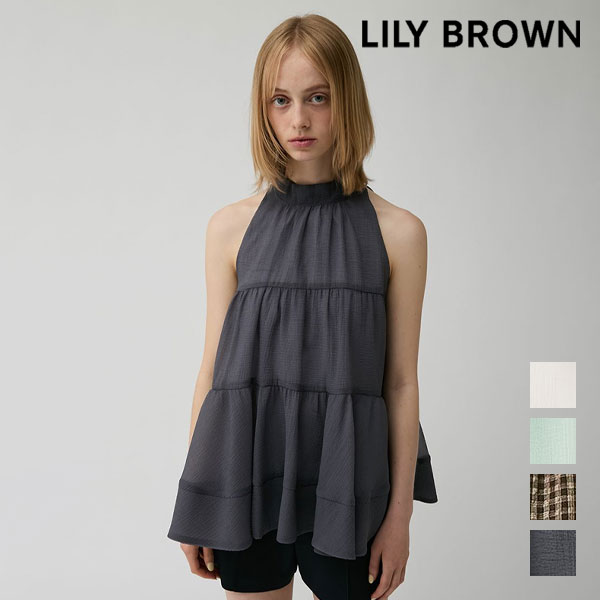 レディース Lily Brown ドット柄ボウタイノースリーブブラウス
