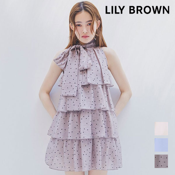 リリーブラウン LILY BROWN ワンピース 26春夏 アメスリティアードワンピース ノースリーブ 定番 リボン ミニ丈 lwfo264048