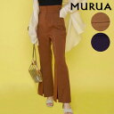 【SALE70%OFF】ムルーア MURUA ナローベルトフレアパンツ レディース ボトムス パンツ フレアパンツ フルレングス センタープレス 美脚 ハイウエスト スリット 無地 スタイル ブラック パープル キャメル 黒 012030700401