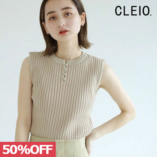 【SPRING SALE50%OFF】 【即納】 CLEIO クレイオ 配色リブノースリーブニット トップス ノースリーブ 982-17620