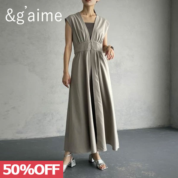 【SPRING SALE50 OFF】 【即納】 g 039 aime アンジェム ジレライクワンピース ドレス ロング丈 ノースリーブ 988-60427