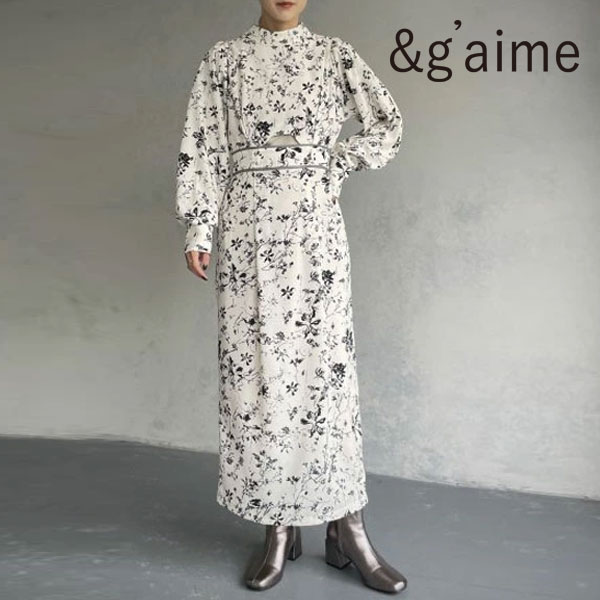 【SPRING SALE50%OFF】 【即納】 &g'aime アンジェム Flower tight dress フラワータイトドレス ワンピース ロング丈 長袖 988-62407