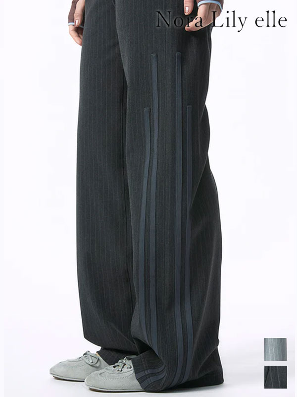 Rakuten - 【SALE10%OFF】【即納】Nora Lily ノラリリー ボトムス 「elle」Pin Stripe Straight Patch Line Pants ピンストライプストレートパッチラインパンツ フルレングス 226260006 26春夏