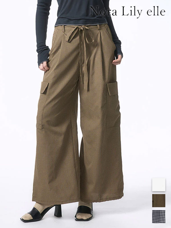 Rakuten - 【SALE10%OFF】【即納】Nora Lily ノラリリー ボトムス 「elle」Cargo Check Wide Pants カーゴチェックワイドパンツ フルレングス 226260007 26春夏