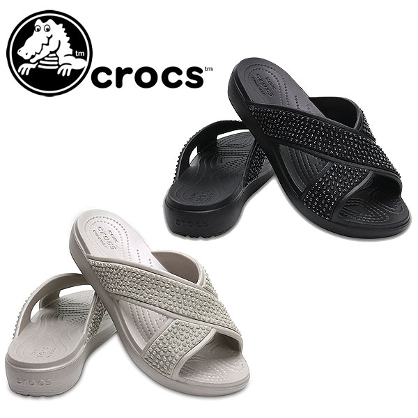 【SALE25%OFF】クロックス crocs 通販 Crocs Sloane Embellished Cross-Strap Sandals サンダル レディース 靴 シューズ コンフォートサンダル クロスストラップサンダル フラット 3cm 厚み 204084