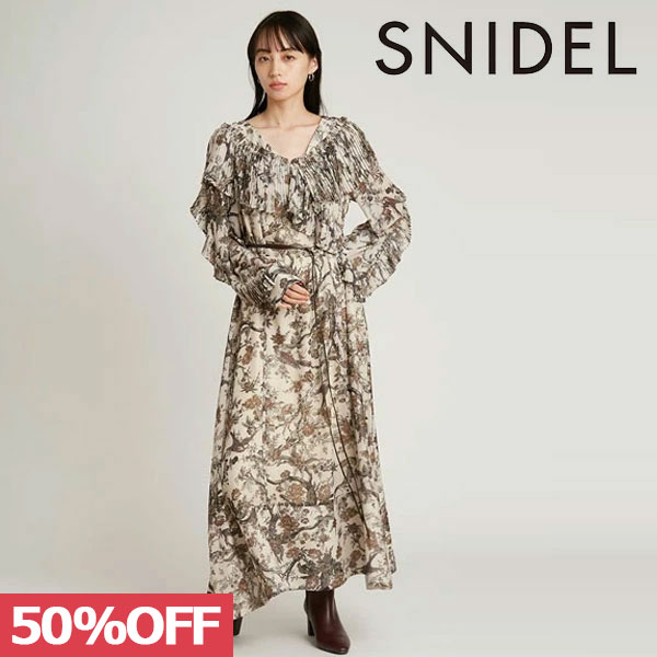 【土日も出荷中】【SALE50%OFF】 【即納】 スナイデル SNIDEL 22aw2nd ベルト付きプリーツフリルワンピース ワンピース ロング丈 長袖 Vネック swfo225039のサムネイル