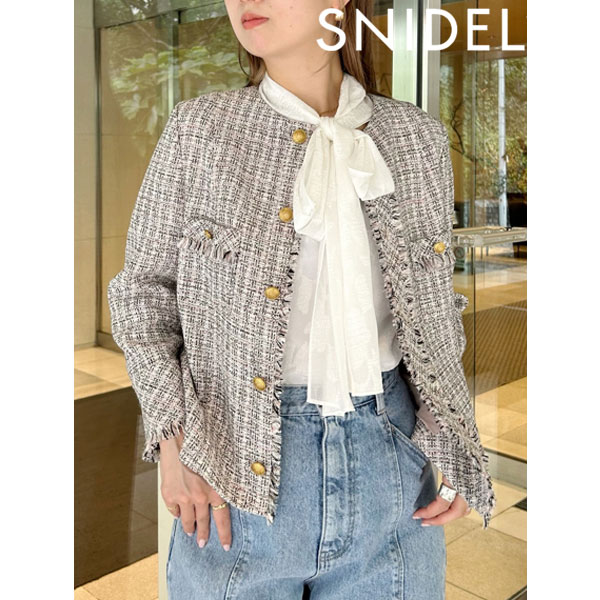 【期間限定10%OFF】 《即納》 スナイデル SNIDEL トップス 23秋冬 クラシックツイードジャケット ミドル丈 長袖 ノーカラー swfj234086のサムネイル