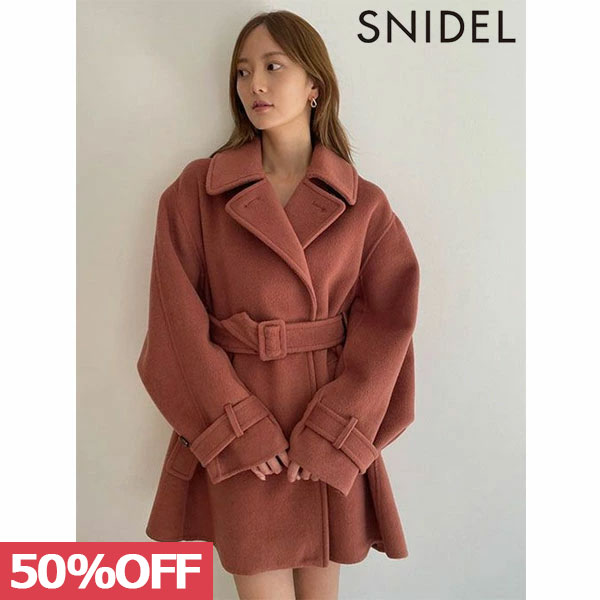 【SUMMER SALE50%OFF】【即納】 スナイデル SNIDEL アウター 23winter ベルト付きミドル丈コート 長袖 Pコート swfc235029 23秋冬