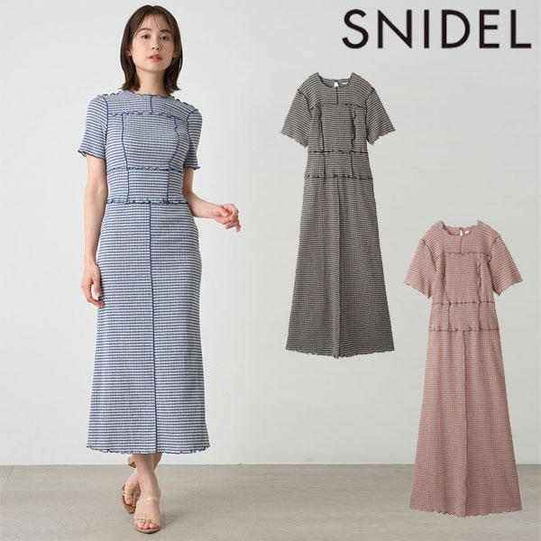 スナイデル 【期間限定 SALE10%OFF】 【即納】 スナイデル SNIDEL ドレス 24春夏 ギンガムメローワンピース 半袖 ロング丈 swco242053