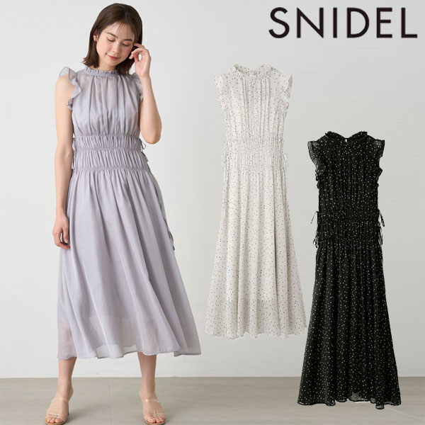 スナイデル 【期間限定 SALE10%OFF】 【即納】 スナイデル SNIDEL ワンピース 24春夏 シフォンギャザーノースリワンピース ノースリーブ ロング丈 フリル ドレス swfo242154