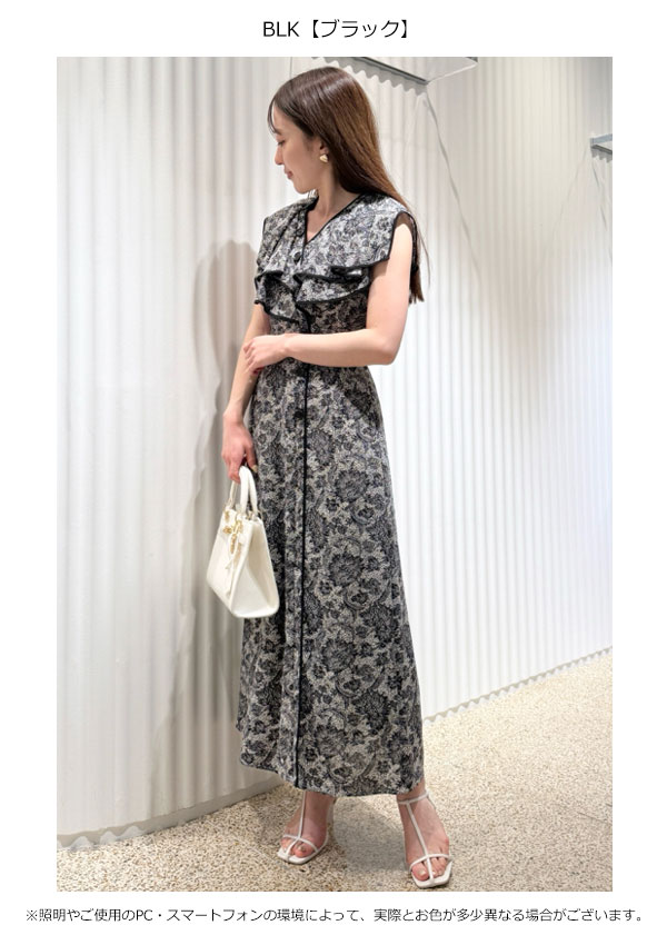 【SALE30%OFF】【即納】スナイデル SNIDEL ワンピース 25春夏 ラッフルカラーワンピース ロング丈 半袖 ドレス 花柄 フリル swfo252003
