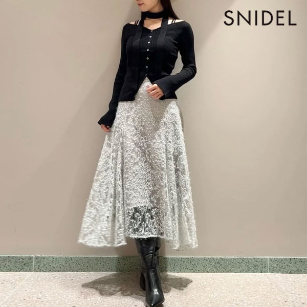 ポイント10倍 【スプリングセール50%OFF】【即納】 スナイデル SNIDEL ボトムス 25秋冬 ファブリックイレヘムフレアスカート ロング丈 swfs254268