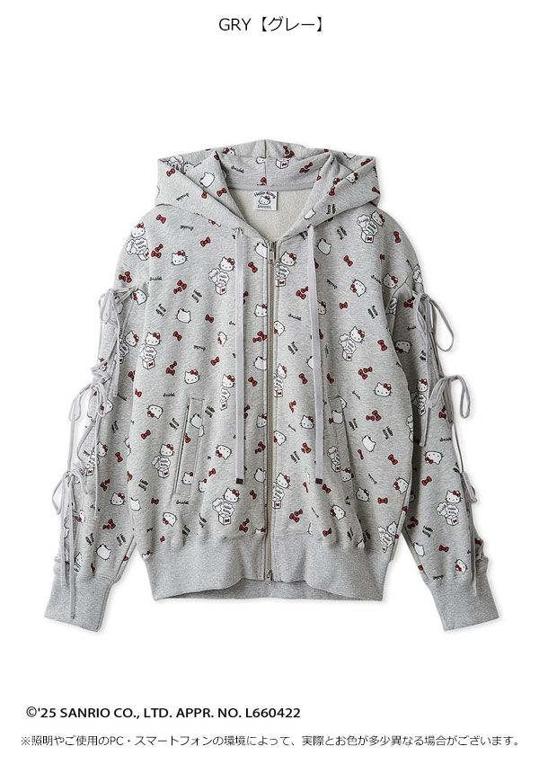 【スプリングセール50%OFF】【即納】 スナイデル SNIDEL トップス 【HELLO KITTY】レースアップパーカー ハローキティ サンリオ コラボ 長袖 ミドル丈 swct254256
