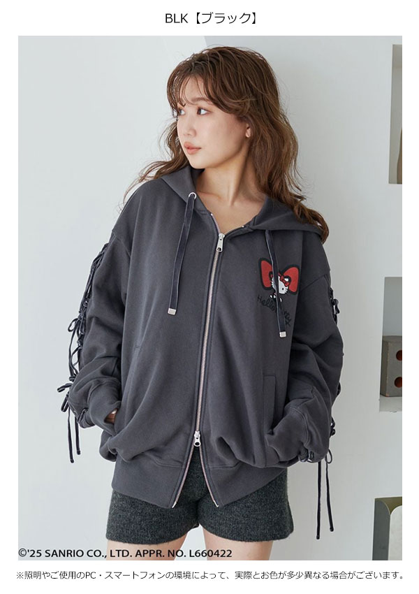 【スプリングセール50%OFF】【即納】 スナイデル SNIDEL トップス 【HELLO KITTY】レースアップパーカー ハローキティ サンリオ コラボ 長袖 ミドル丈 swct254256