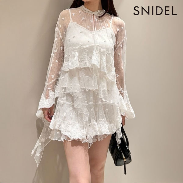 Rakuten - 【SALE50%OFF】【即納】 スナイデル SNIDEL トップス チュールエンブロイダリーレースブラウス ミドル丈 長袖 シアー 透け感 swfb255147