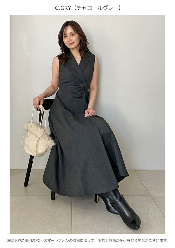 【SALE40%OFF】【即納】 スナイデル SNIDEL ワンピース Sustainableサイドプリーツテーラードワンピース ノースリーブ ロング丈 レイヤード swfo255076