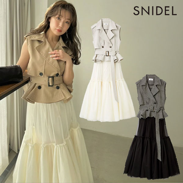 スナイデル SNIDEL ワンピース 26春夏 トレンチチュールセットドレス 3月下旬～4月中旬予約 マキシ丈 ノースリーブ セットアイテム swfo261148