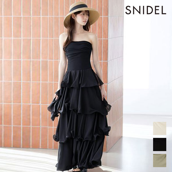 スナイデル SNIDEL ワンピース 26春夏 ティアードドッキングカットベアワンピース 7月上旬〜下旬予約 マキシ丈 ベアトップ フリル swco264018