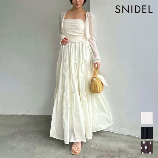 Rakuten - 【6/1ポイント10倍】【即納】 スナイデル SNIDEL ワンピース 26春夏 ボリュームスカートドッキングニットワンピース マキシ丈 長袖 セットアイテム ドット 無地 swno261143