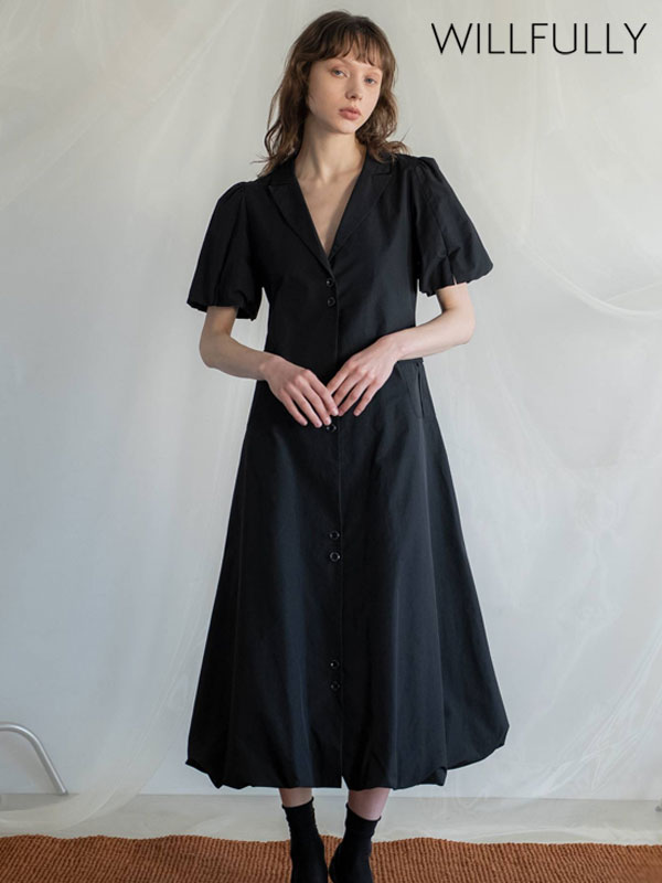 Rakuten - 【6/1ポイント10倍】【即納】 ウィルフリー WILLFULLY ワンピース hem balloon tailored jacket like OP ヘムバルーンテーラードジャケットライクワンピース 半袖 マキシ丈 2611-op-14