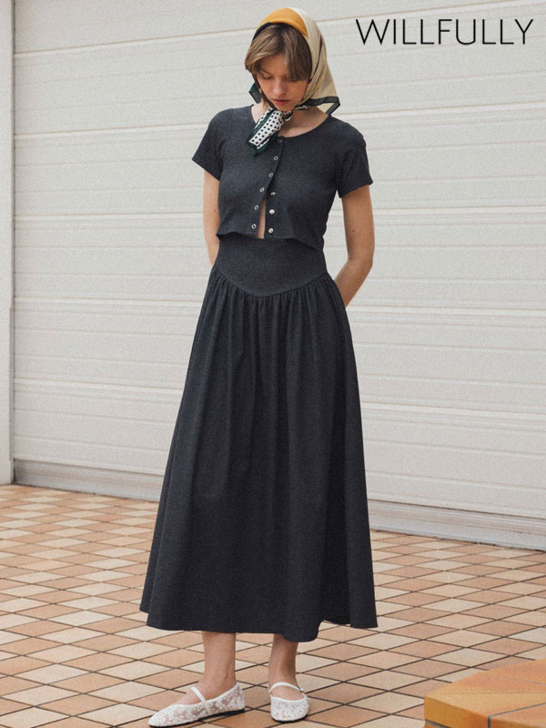 Rakuten - 【即納】 ウィルフリー WILLFULLY ワンピース healthy cut out waist snap button OP ヘルシーカットアウトウエストスナップボタンワンピース 半袖 マキシ丈 2611-op-22