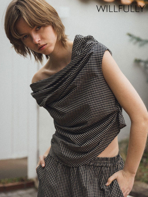 Rakuten - 【即納】 ウィルフリー WILLFULLY トップス asymmetry tuck gather off shoulder check tops アシンメトリータックギャザーオフショルダーチェックトップス 半袖 ミドル丈 2611-to-06