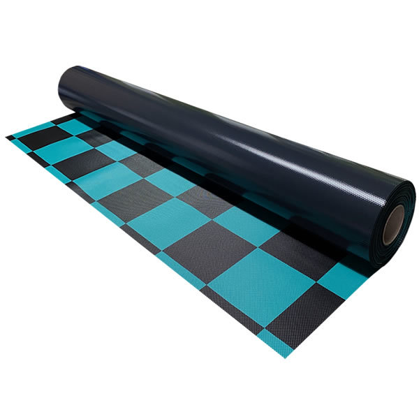 切り売り ビニールマット 小ピラ 市松模様 緑黒 厚み0.9mmx幅92cmx長さ1m【長さカット販売】 置き敷き ビニールシート 塩ビシート 養生シート 滑り止め効果 小ピラマット PVC 格子 チェック グリーン ブラック 棚 床 保護 ベランダ 車内 工場内 展示会 イベント [2]