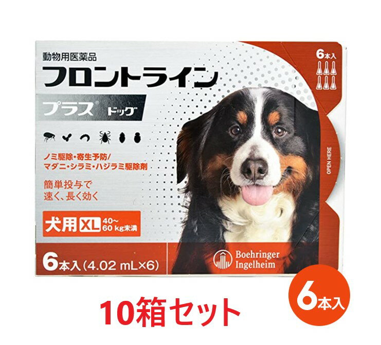 楽天ペット犬猫療法食動物病院【10箱セット】【フロントラインプラス ドッグ XL（40～60kg未満） 6本入×10箱】（フロントライン プラス 犬用 XL）【動物用医薬品】 [ノミ・マダニ駆除薬] （発）