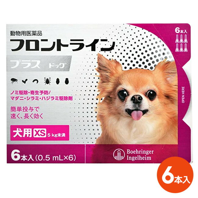 楽天ペット犬猫療法食動物病院【あす楽】【フロントラインプラス ドッグ XS（5kg未満） 6本入×1箱】（フロントライン プラス 犬用 XS）【動物用医薬品】 [ノミ・マダニ駆除薬] （C4）