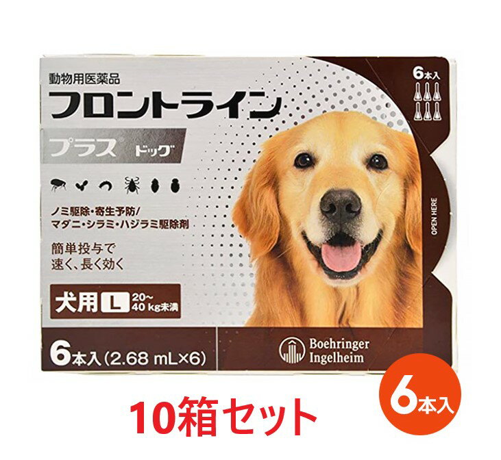 楽天ペット犬猫療法食動物病院【10箱セット】【フロントラインプラス ドッグ L（20～40kg未満） 6本入×10箱】（フロントライン プラス 犬用 L）【動物用医薬品】 [ノミ・マダニ駆除薬] （発）