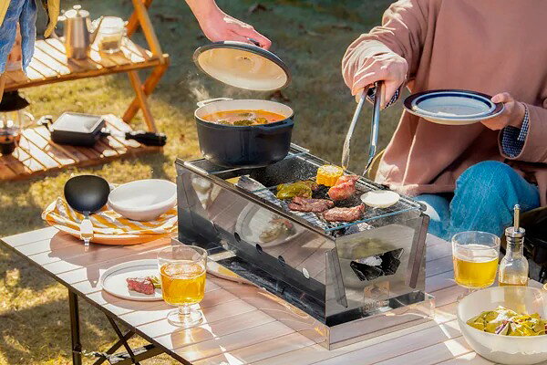 アイリスオーヤマ HUGEL ヒューゲル コンパクトBBQコンロ CBBQ-500 シルバー ステ...