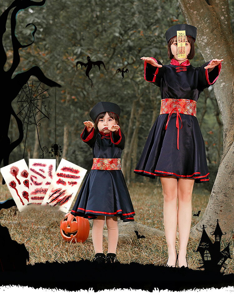 ハロウィン コスプレ 仮装 キョンシー チャイナ チャイナ服 コスチューム ガールズキョンシー 衣装 レディース 可愛い 子供 キッズ ガールズ 女の子 大人 女性 セクシー 男ウケ 黒 ペア お揃い ハロウィンコスプレ ハロウィン仮装 大きいサイズ コスプレ衣装 ハロウィン衣装 doudou2021-10000593 ドゥドゥ楽天市場店 サンプル画像2