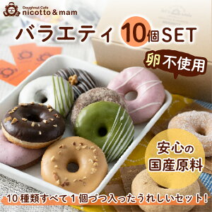 【バラエティ10個入りセット 送料無料でお届け♪ 】 ドーナツ 甘さ控えめ アレルギー対応 卵アレルギー 卵不使用 天然酵母 国産小麦 贈り物 お取り寄せ 誕生日 体に優しい ドーナッツ プチギフト お中元 夏休み　国産原料