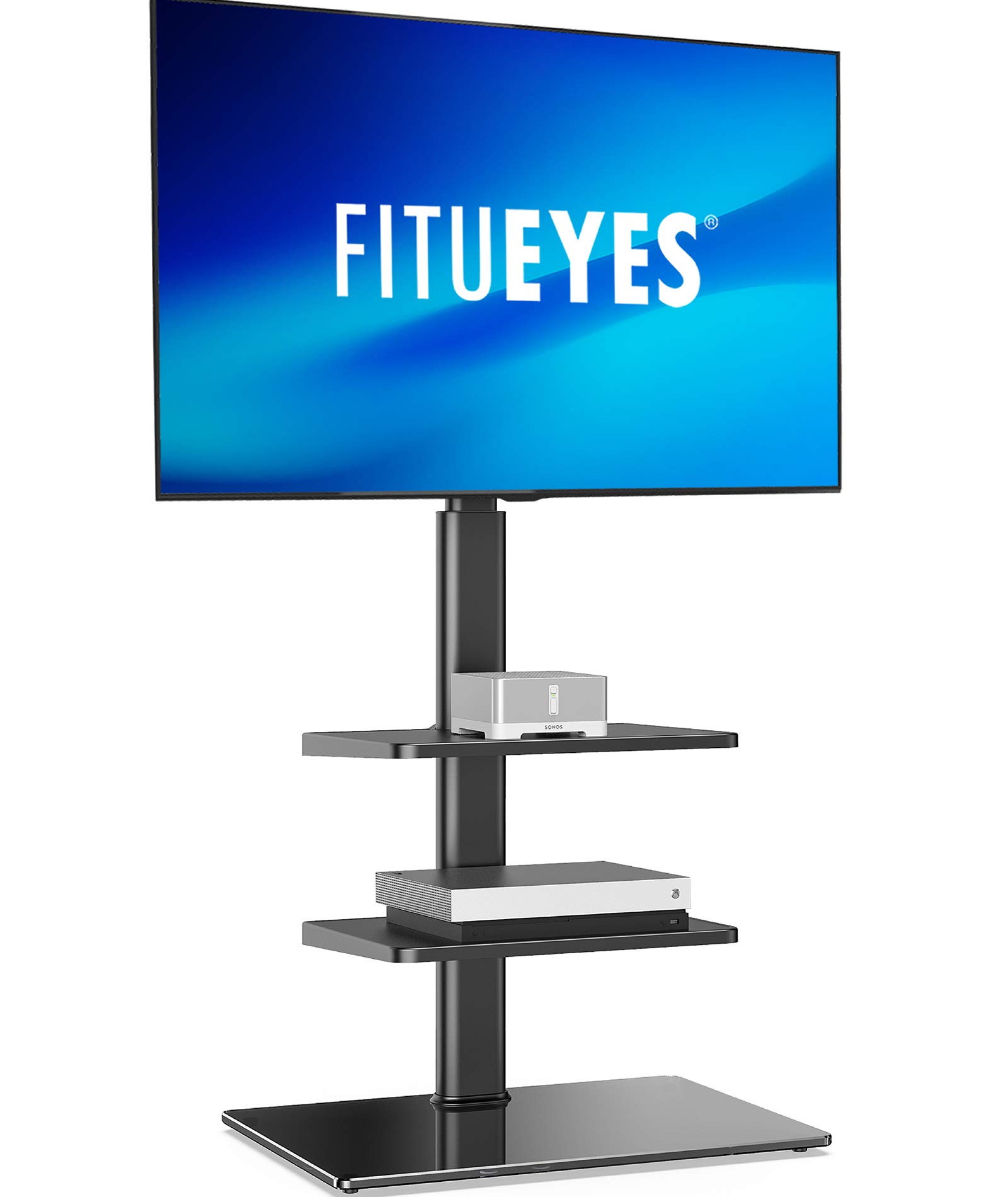 FITUEYES テレビスタンド 32・60インチ対応 2枚棚付き 壁寄せテレビスタンド 高さ調節可能 ラック回転可能 ブラック