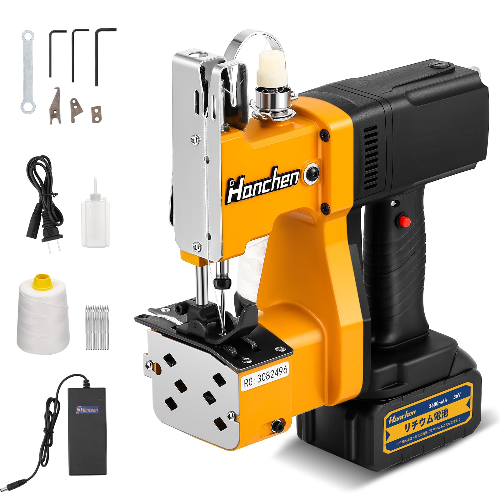 Hanchen ポータブル袋縫 電池式 リチウム電池バッグミシン コードレス袋縫い バッグ閉鎖機 ハンドミシン 封切り機 ポータブル袋口縫い 厚手対応 0.2-10mm袋口縫い 自動バッグステッチ 事務用/ビジネス用 織り袋・麻袋・クラフト袋・紙袋に適用(
