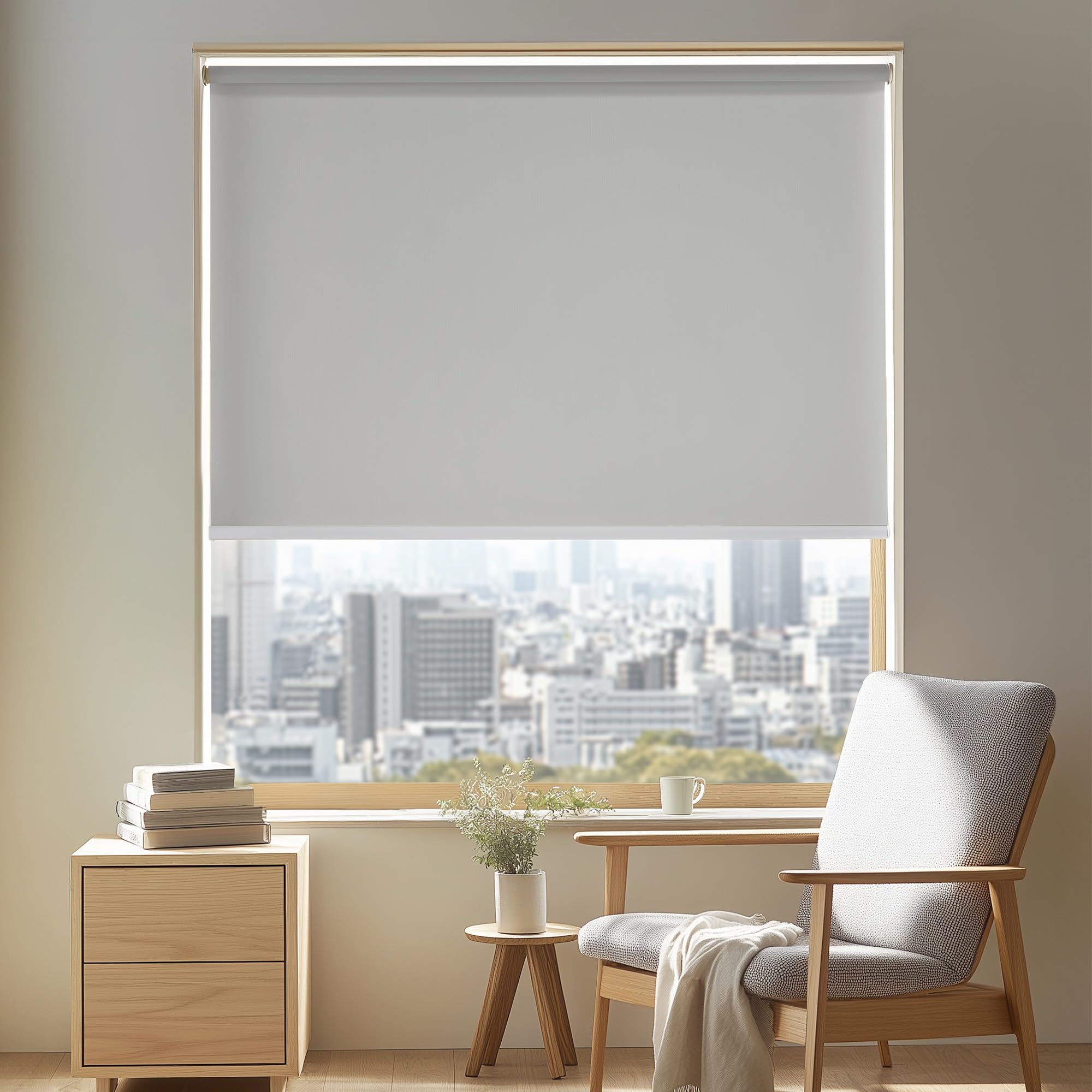 Deconovo ロールスクリーン ロールカーテン 幅90cm 丈220cm グレー 1級遮光 断熱 遮熱 防音 防寒 UVカット 表裏同色