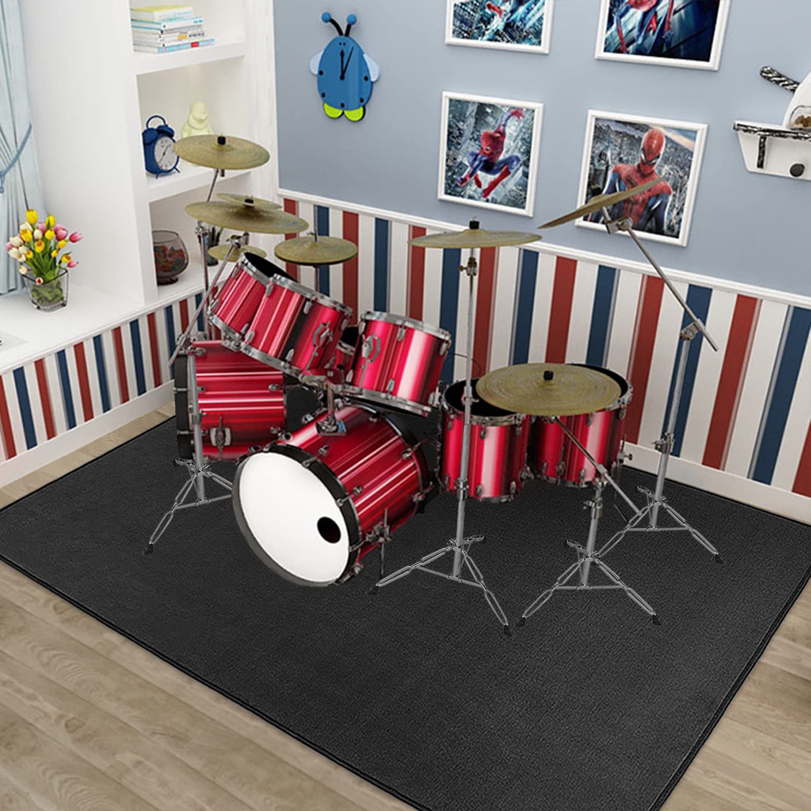 BQKOZFIN ドラムマット ドラムラグ Drum Rug 防振 防音 180X140cm パーカッション 滑り止め 振動吸収マット セット ラグ 練習用 カーペット 長方形 ブラック douguselekushon-10000455 道具セレクション サンプル画像2