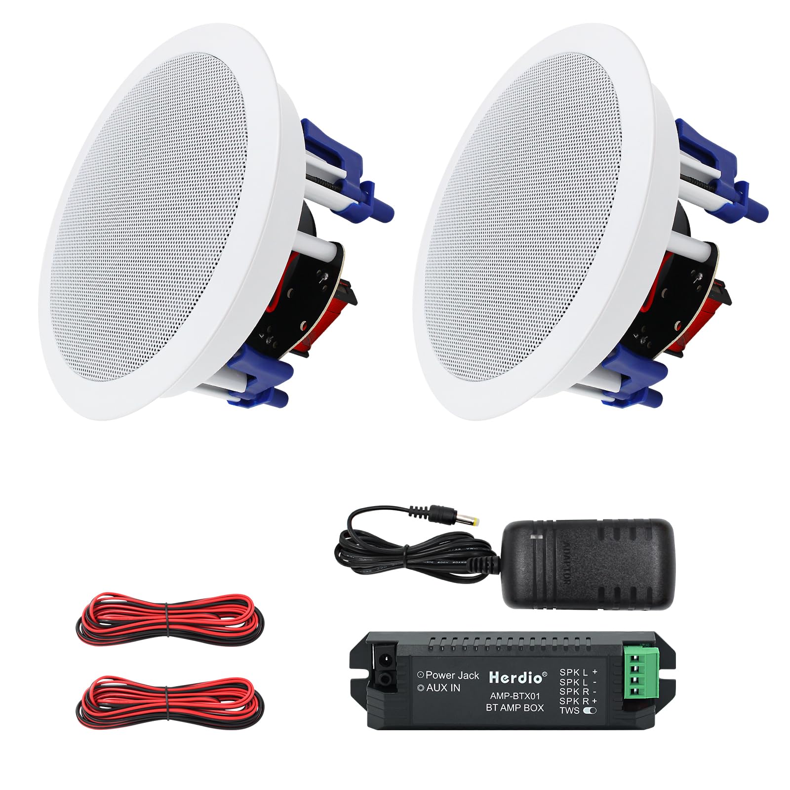 Herdio 300W Bluetooth 天井埋め込み型スピーカー 2ウェイ/ラウンド型/1本 ホワイト 18.5cm 8Ω 天井スピーカー