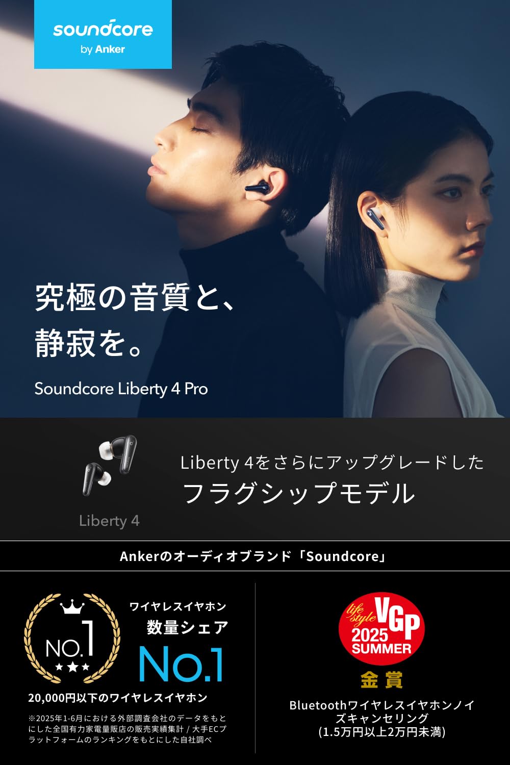 Anker Soundcore Liberty 4 Pro（Bluetooth 5.3）【カナル型完全ワイヤレスイヤホン/ウルトラノイズキャンセリング 3.5 / A.C.A.A 4.0 / ハイレゾ/感圧 & スワイプセンサー搭載/PSE技術基準適合】ミ douguselekushon-10001243 道具セレクション サンプル画像2