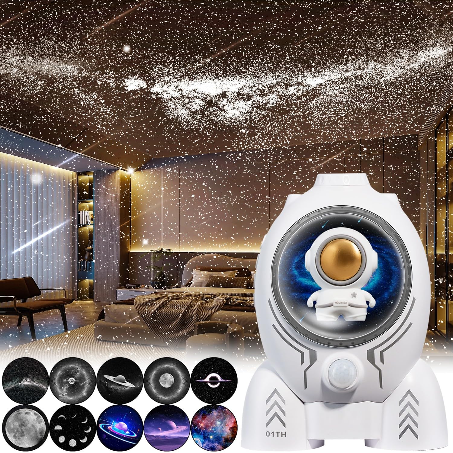 10種類映画フィルム プラネタリウム 家庭用 本格的 子供 人気 星空 天の川 星 月 星雲 銀河 広範囲投影 HDズーム飛行船投影ライト ベッドサイドランプ 間接照明 タイマー機能付き 360度回転 授乳ライト ナイトライト 寝かしつけ用 誕生日 クリス