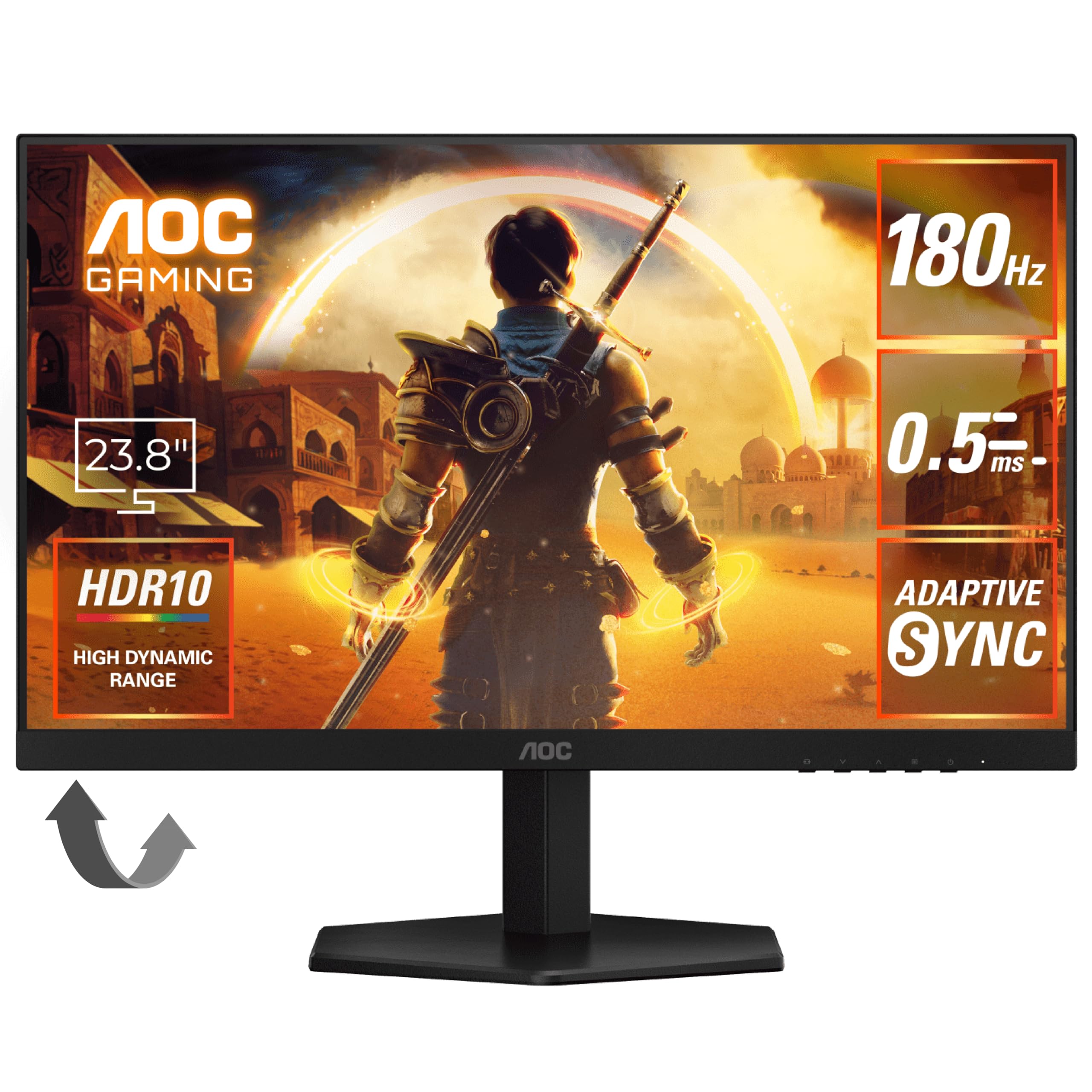 AOC ゲーミングモニター 24G42E/11, 23.8インチ, フルHD/1920×1080@180Hz, 応答速度0.5ms(MPRT), Fast IPS, HDMI2.0 x 1/ DP1.4x1,ブルーライト低減, フリッカーフリー, Adap