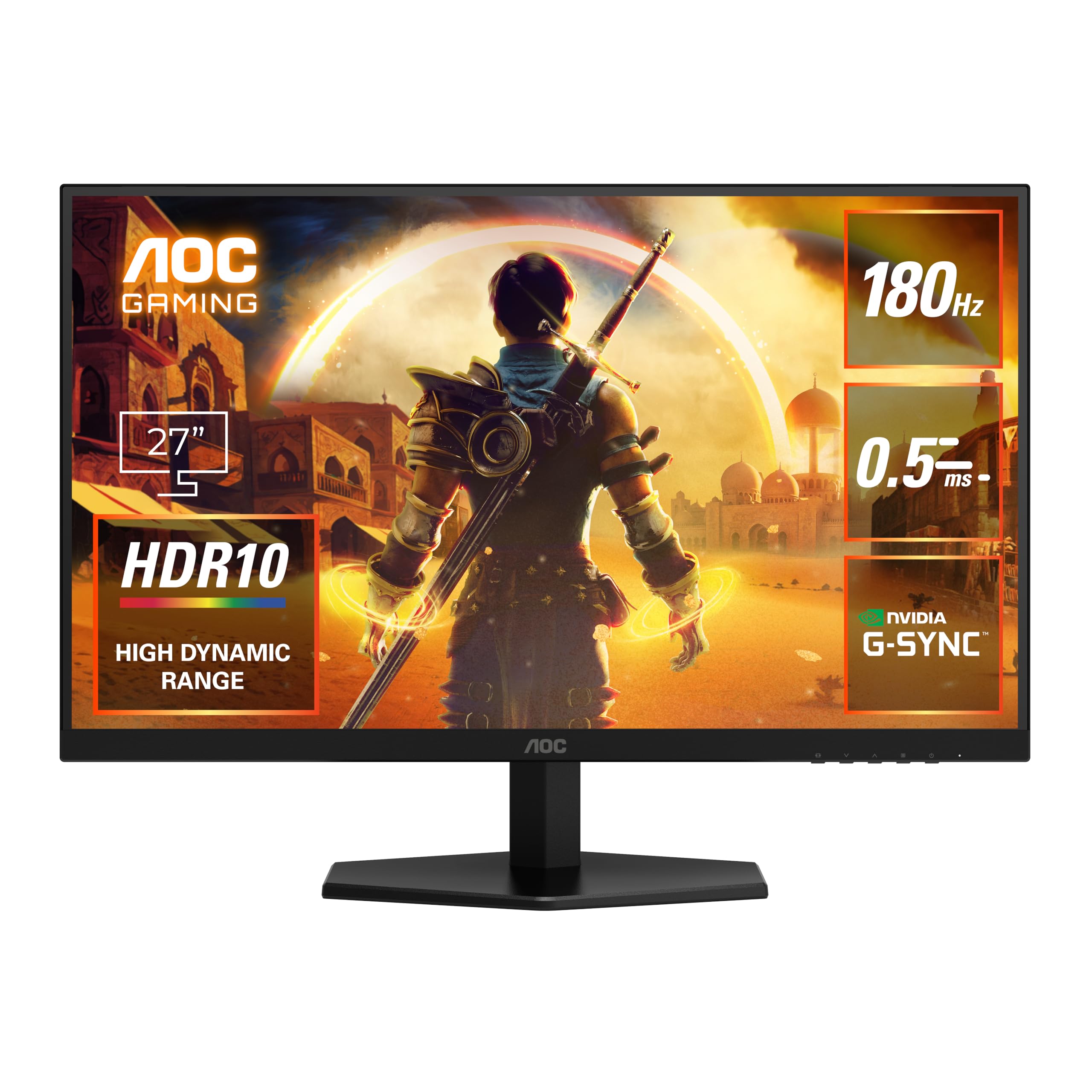AOC ゲーミングモニター 27G42E/11, 27.0インチ, フルHD/1920×1080@180Hz, 応答速度0.5ms(MPRT), Fast IPS, HDMI2.0 x 1/ DP1.4x1,ブルーライト低減, フリッ
