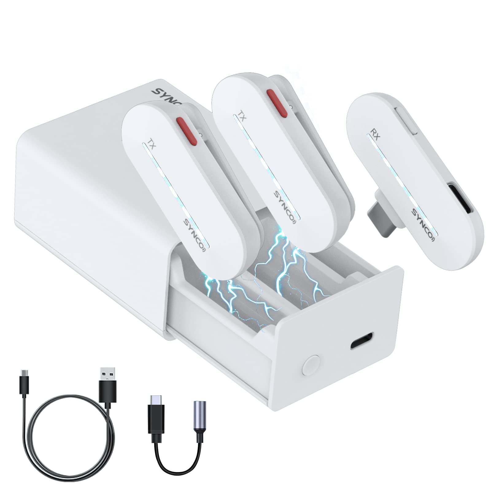 SYNCO ワイヤレスマイク iPhone 17/16/15 & Android対応、HiFiサウンド品質、P2T 白色ミニマイク（充電ケース付属）TikTok/YouTube/ストリーミング/Vlog動画撮影/USB-Cデバイス用