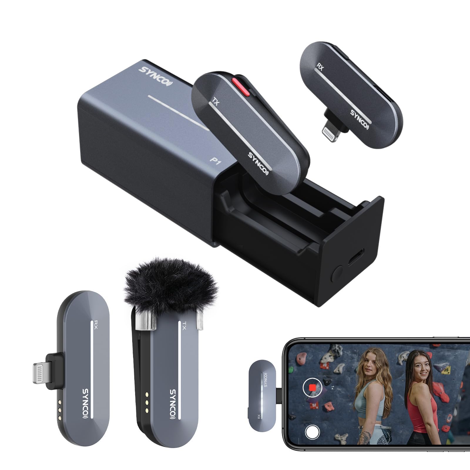 SYNCO ワイヤレスマイク for iPhone 14/13/12/11、ハイファイ音質、P1SL ミニマイク（充電ケース付属）TikTok、YouTube、ストリーミング、Vlog動画撮影、Lightningデバイス対応